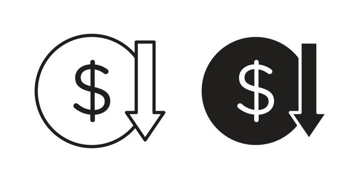 Cost reduction icon symbol. Flat Vector illustration set