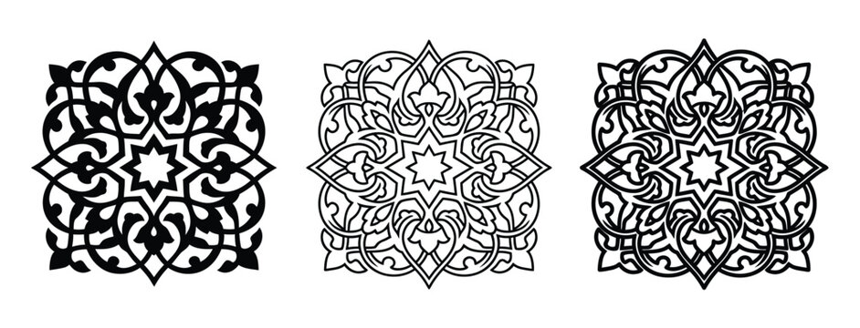 Black and white islamic geometric patterns set Vector