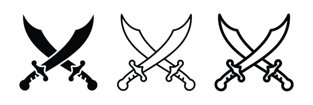 Crossed swords icons in black and white Vector
