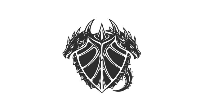 Mythical Double Dragon Emblem Crest Shield Heraldry Logo Design
