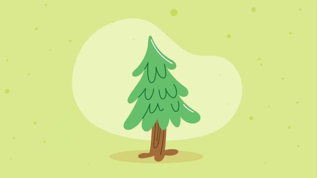 Animated green pine tree with swirling background motion.