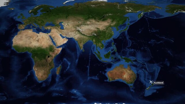 Animated World Map Showing Flight Route From Auckland To Munich