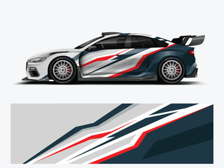 Obraz premium Editable Silver Red Racing Car Wrap Livery Vector Template for Vehicle