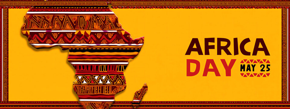 Colorful africa day celebration poster with traditional patterns and may twenty fifth date highlight in vibrant design