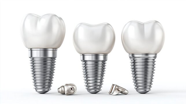 Dental Implant Components: Surgical Post, Abutment, and Crown for Tooth Replacement