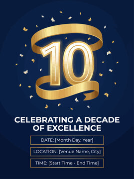 A celebratory event marks a decade of excellence with gold confetti