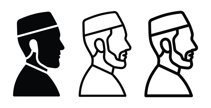 Three black and white line art male head silhouettes Vector