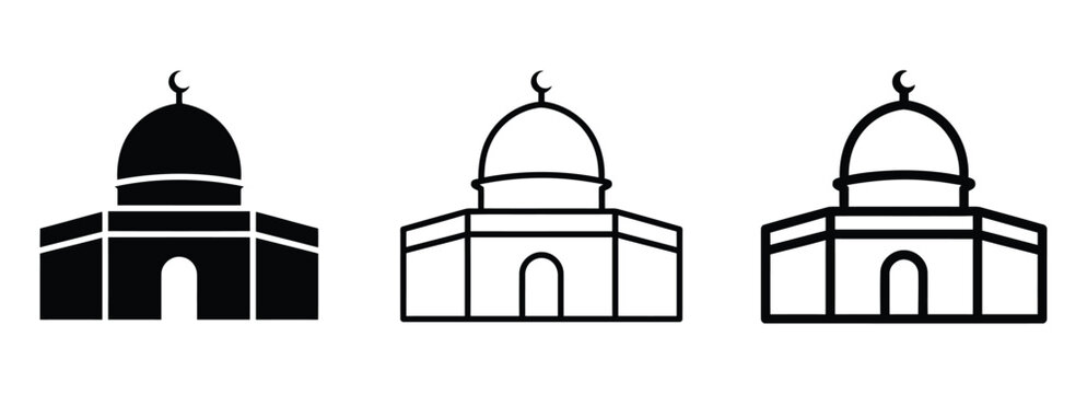 Simple mosque icon set with crescent moon Vector