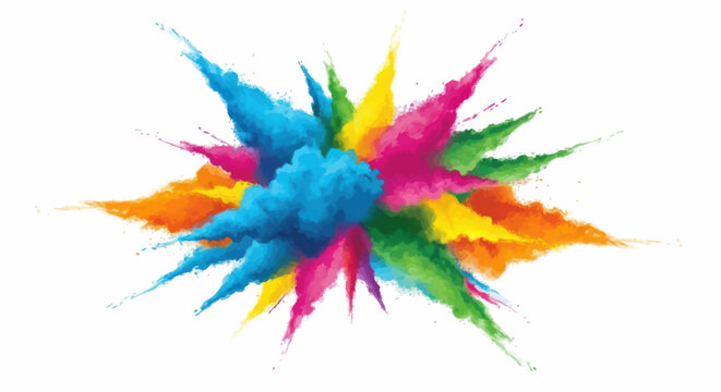 Explosion of vibrant Holi powder paint colors on white background, abstract art