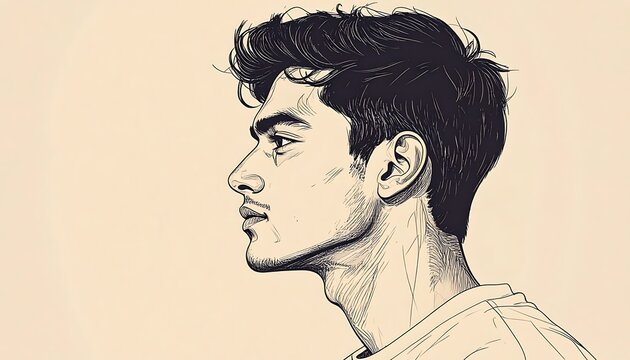 A grayscale illustration of a man's side profile