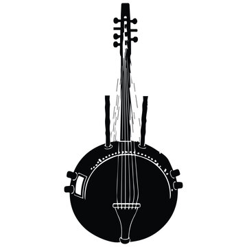 Vintage banjo stringed musical instrument silhouette vector graphic