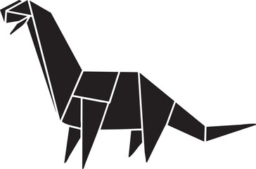 Black Origami Dinosaur Illustration - A Minimalist Geometric Representation of a Brontosaurus © impastudio