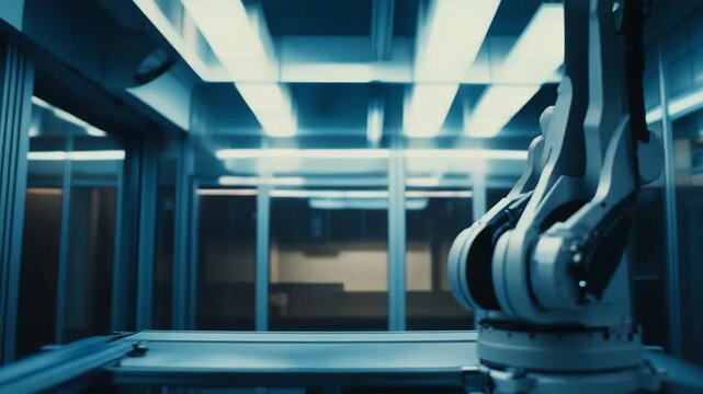 Robotic arm performing tasks in a high tech manufacturing facility, showcasing advanced automation, engineering, and the future of industry 4.0 production