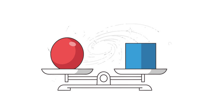 balance scale with red ball and blue cube on plates