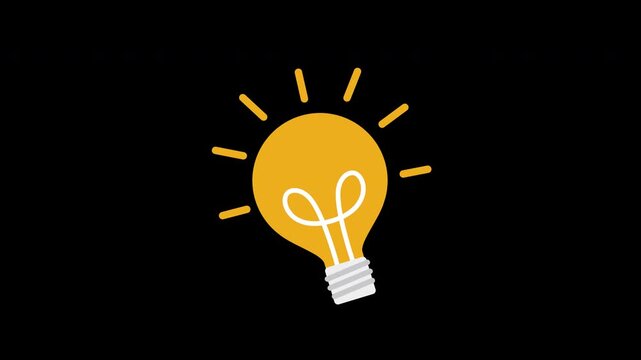 a yellow light bulb icon concept loop animation video with alpha channel