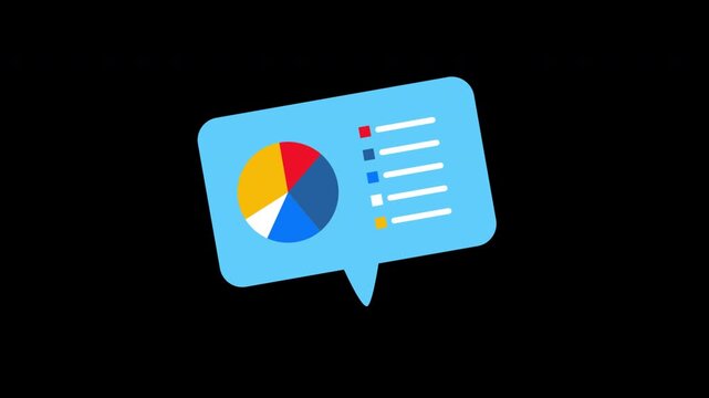 visual data report using a pie chart and legend inside a speech bubble, symbolizing analytics, statistics, and data-driven communication or reporting