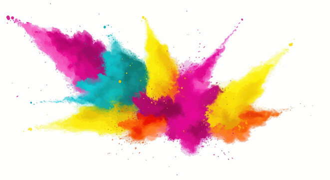 Colorful powder explosion on white background, Holi festival, vibrant dust clouds