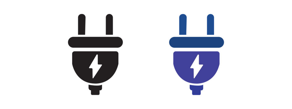 Electrical plug icons: outline and colored with power plug, lightning bolt
