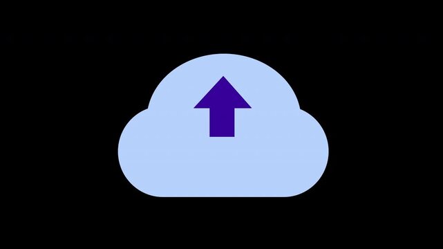 arrows pointing upload in the shape of a cloud, cloud storage icon concept animation with alpha channel