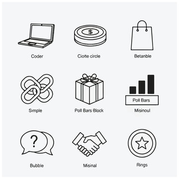 Simple line icons for business concepts.
