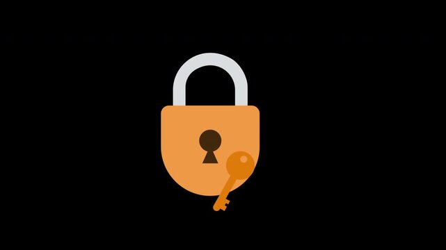 A yellow key is padlock symbolizing security and access animation with Alpha Channel