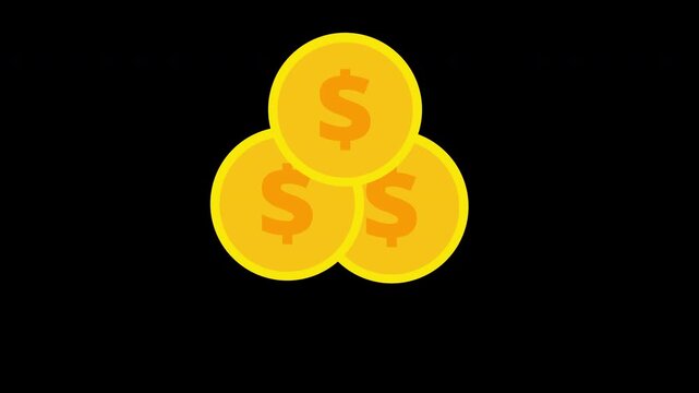 a golden coin with a dollar sign icon concept loop animation video with alpha channel