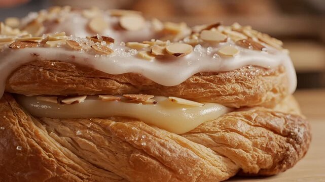 Delicious Almond Pastry with Creamy Filling and Glaze.