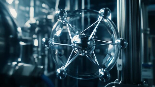 Advanced atomic model representing molecular structure and scientific breakthroughs, analyzing intricate data within a cutting edge research and development environment