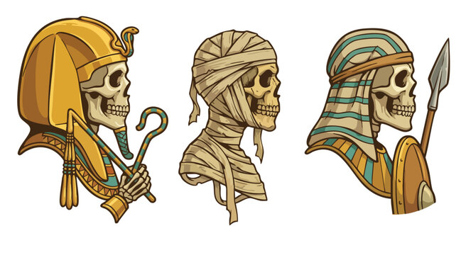 Ancient Egyptian Pharaoh and Mummy Skeleton Illustrations