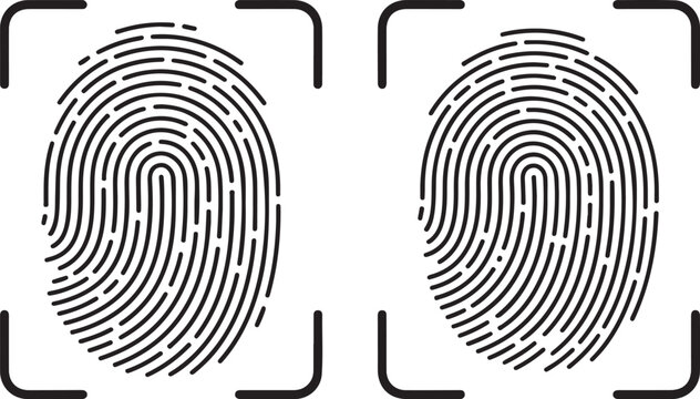 Fingerprint icon set, biometric security scanner, digital identification, thumb print scan, vector illustration