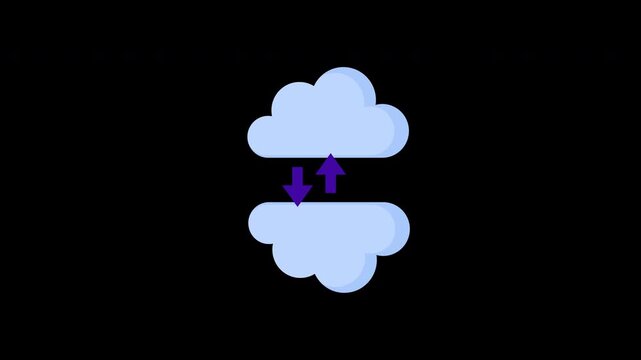 arrows pointing upload download in the shape of a cloud, cloud storage icon concept animation with alpha channel