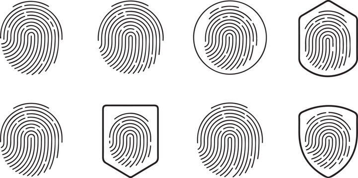 Set of fingerprint icons, biometric security, identity verification, digital thumbprint, vector illustration