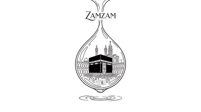 Zamzam water bottle with kaaba illustration