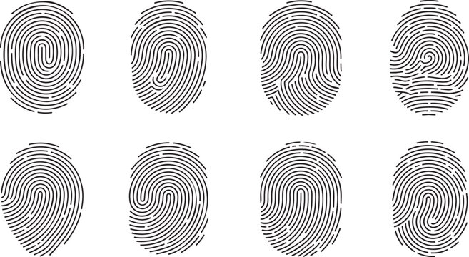 Set of eight different fingerprint patterns