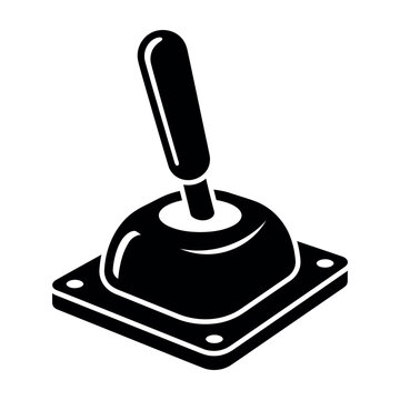 Joystick controller icon in simple black silhouette style for gaming interface and industrial machinery control panel design