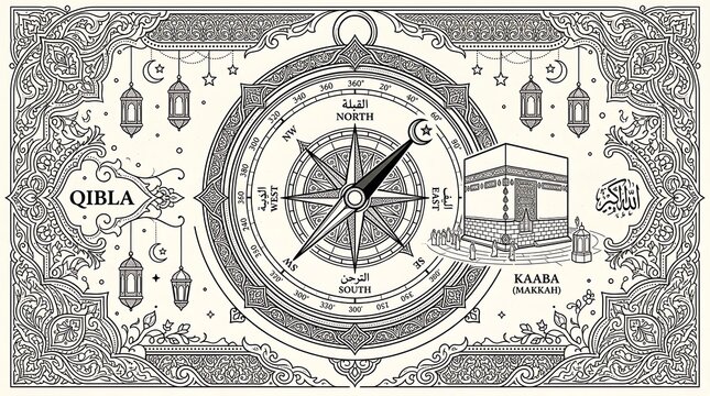 Vintage qibla compass with intricate design