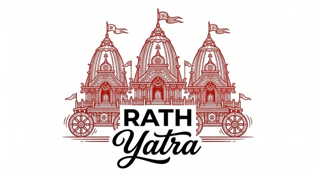 Rath Yatra celebration of Lord Jagannath Puri, Rathyatra Festival, Poster, Banner, Logo, Mnemonic, Graphic, Concept, Template, Design, Icon, Unit, Label, Greeting, Card, Website, Outline drawing See L