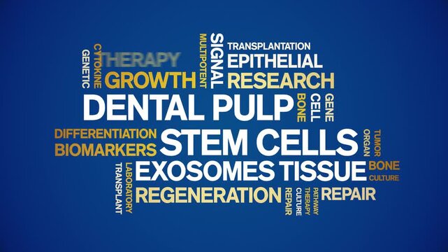Dental Pulp Stem cells animated word cloud-text design animation tag kinetic typography seamless loop.