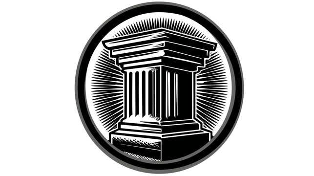 A classical pillar design in black and white, featuring a radiating pattern within a circular frame