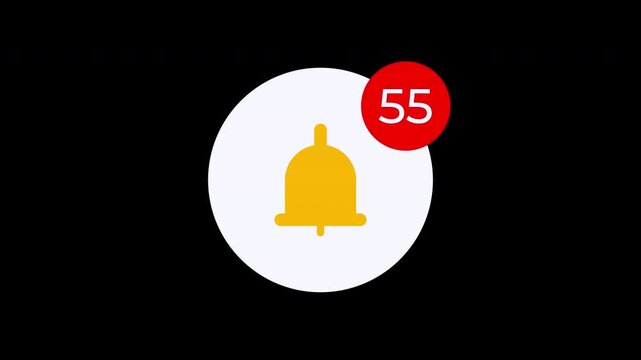Increasing notification counter Notification bell icon animation video with alpha channel