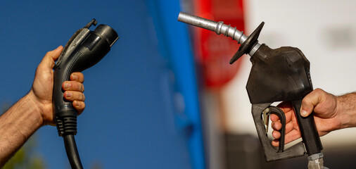 Fototapeta premium Electric choice supports clean transportation future. Modern electric mobility replaces fossil fuel. Electric choice improves sustainable energy systems. Electric choice changes automotive industry