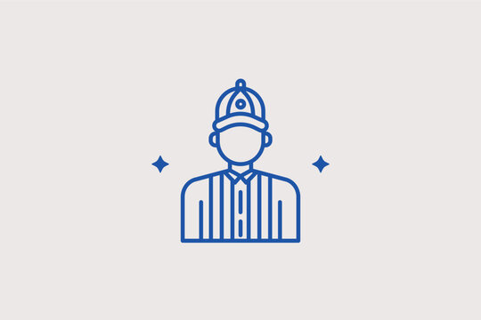 Baseball umpire in uniform line icon for game officiating and rules. Reliable vector illustration for sports career guides and league management.