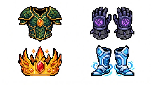 Legendary Knight Armor Royal Crown and Magic Boots Pixel Art