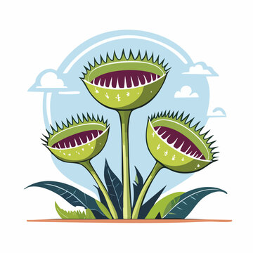 Illustration of Venus Flytraps with Clouds and Sky