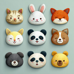 Fototapeta premium Cute animal face icon kawaii animal head cartoon animal avatar animal emoji set baby animal character pastel animal illustration children nursery