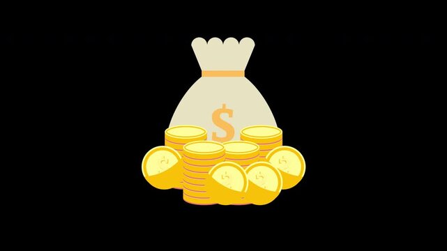 Bag with money treasure icon concept icon animation with alpha channel