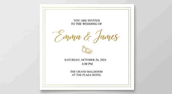 Elegant Wedding Invitation with Gold Foil Text - Emma & James