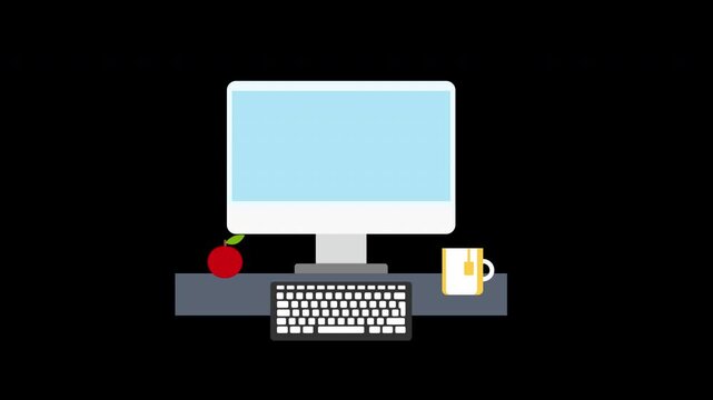 workspace with a desktop, keyboard, apple, and tea cup, symbolizing productivity, focus, and a balanced work-life environment With alpha channel.