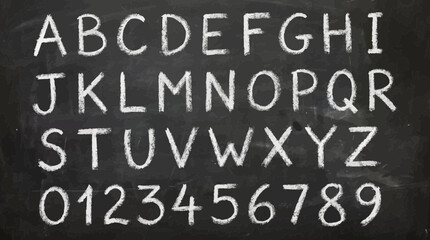 White chalk letters and numbers handdrawn in a sansserif font on a black chalkboard background © Fauzan Adzima