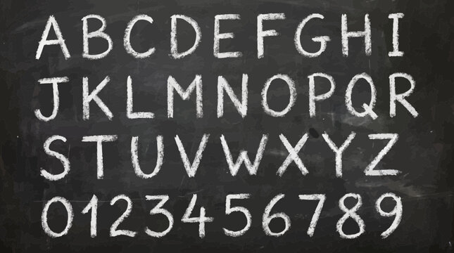 White chalk letters and numbers handdrawn in a sansserif font on a black chalkboard background